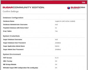 Confirm Settings of SugarCRM