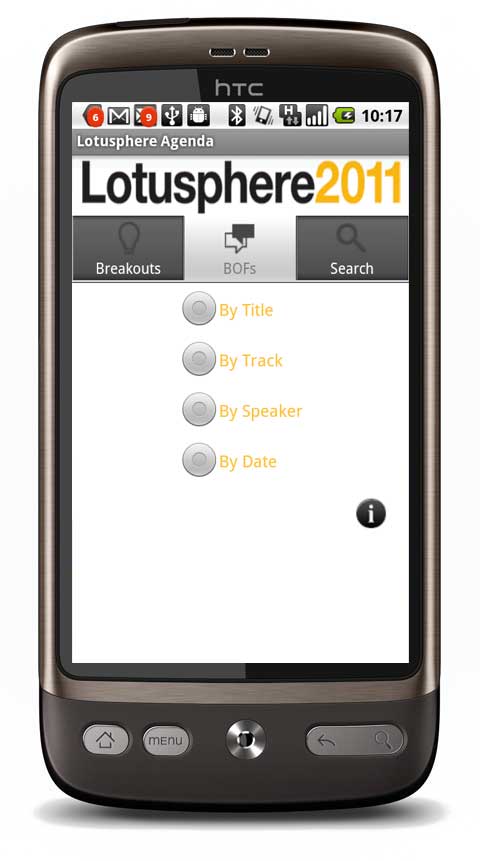 Lotusphere Agenda App Android - Menu