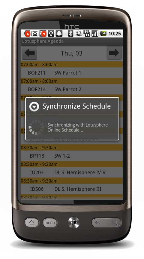Lotusphere Agenda App Android - Sync schedule