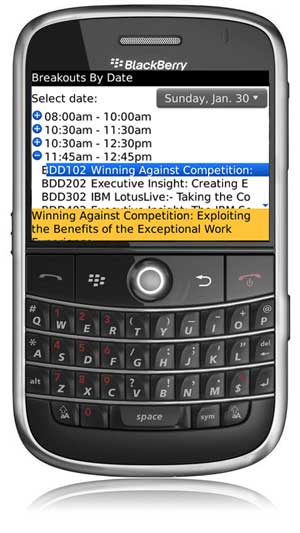 Lotusphere Agenda Mobile App BlackBerry - List