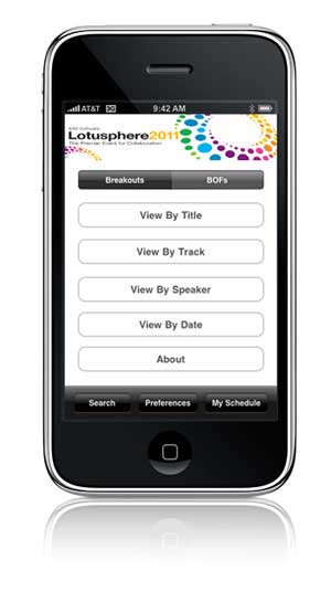 iPhone Lotusphere Agenda App - Menu